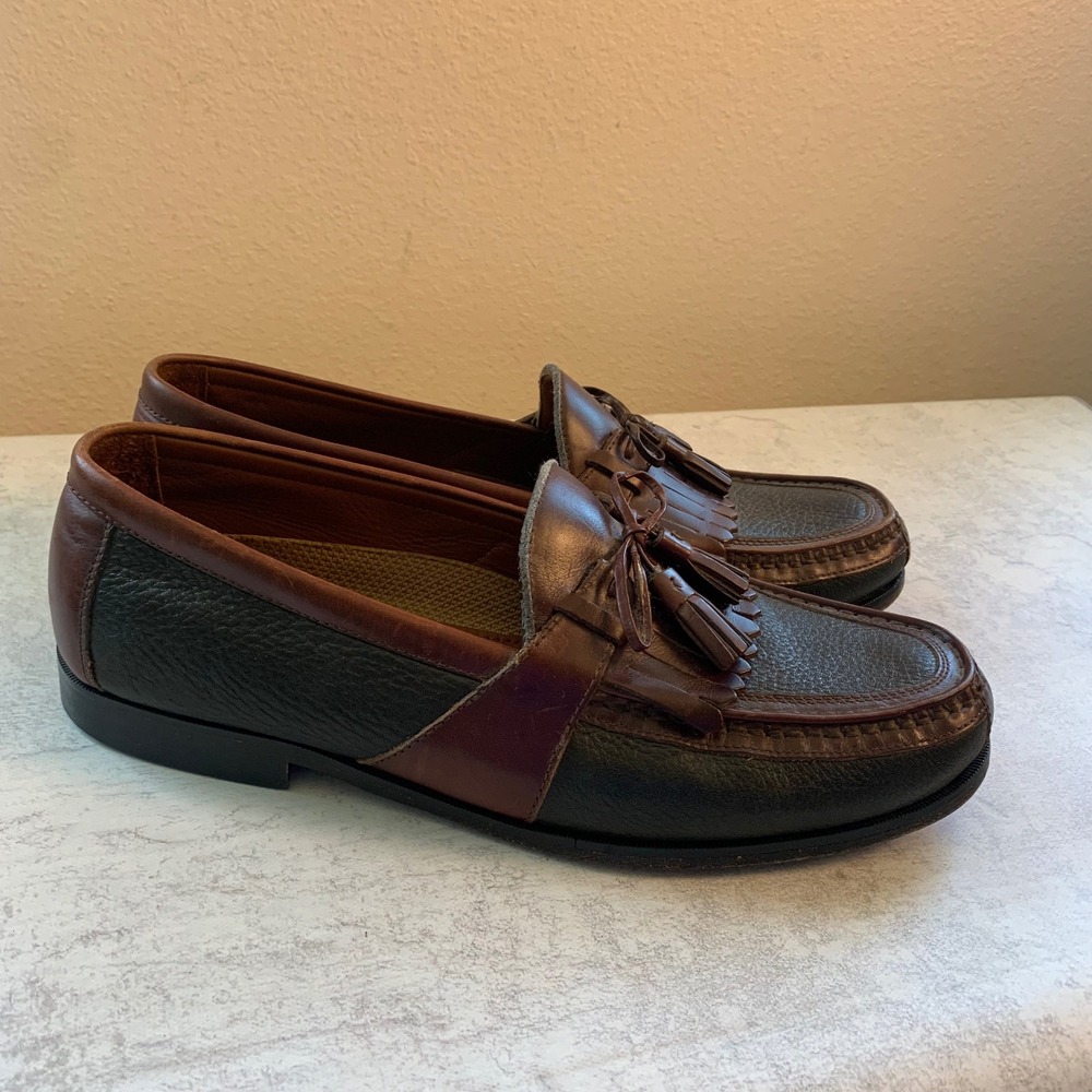 Johnston & Murphy Mens 10.5 M Kiltie Tassel Loafers Brown Black Handcrafted USA - Picture 5 of 15
